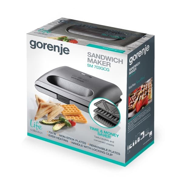 Gorenje | SM703GCG | Voileipägrilli | 700 W | Levyjen lukumäärä 3 | Leivonnaisten lukumäärä 2 | Harmaa