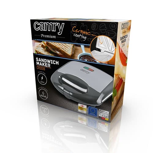 Camry Premium CR 3018 sandwichmaskine 700 W Sort, Sølv
