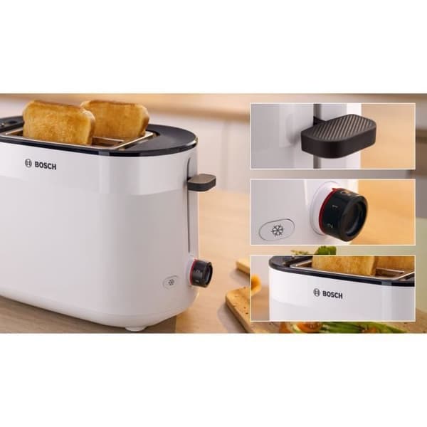 Brödrost - BOSCH - TAT2M121 MyMoment - Vit - 2 skivor - automatisk brödcentrering - upptining och uppvärmning