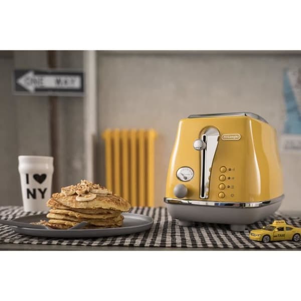 Leivänpaahdin - DELONGHI - ICONA CAPITALS - 2 viipaletta - 900W - Leivonnaisten lämmitin - Keltainen