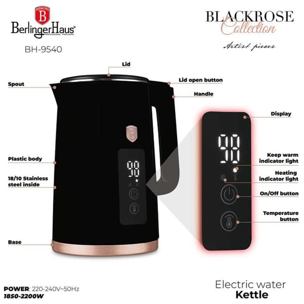 ELDRA KÖRING 1,7L + DIGITAL TOASTER BERLINGER HAUS BH-9540 BLACK ROSE