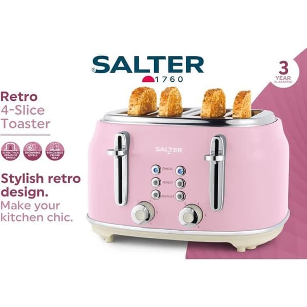 Brödrost - Salter - EK5739PNKVDE - 4 Skivor - 1630W - Rosa