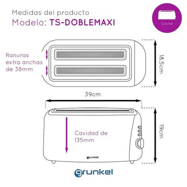 Brødrister Grunkel 1400 W Dobbelt slot