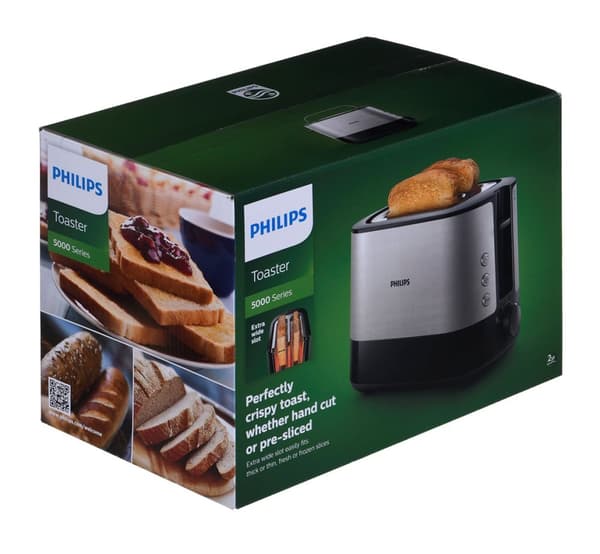 Philips Viva Collection HD2637/90 brødrister 2 skiver Sort, Rustfrit stål