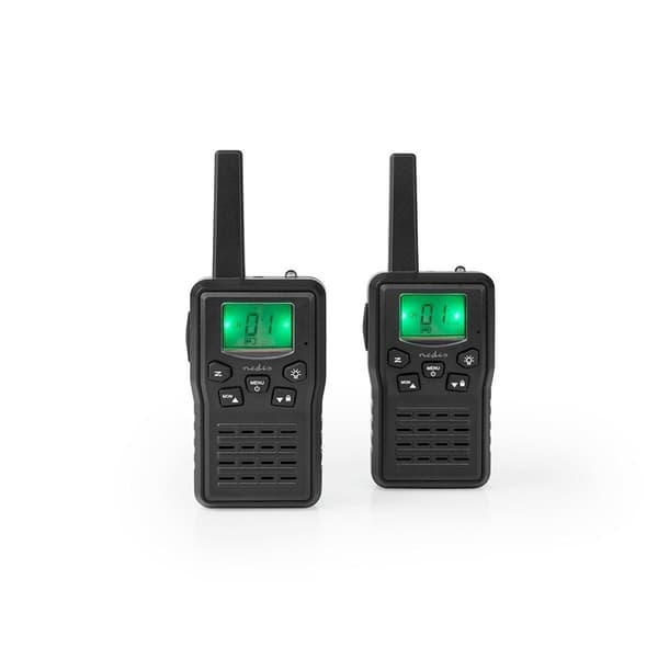 Nedis Walkie-Talkie Set | 2 håndsett | Opp til 10 km | Frekvens kanal: 8 | PTT / VOX | Opp til 6 timer | Ladestasjon inkludert | Hodetelefonutgang | S