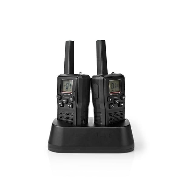 Nedis Walkie-Talkie Set | 2 håndsett | Opp til 10 km | Frekvens kanal: 8 | PTT / VOX | Opp til 6 timer | Ladestasjon inkludert | Hodetelefonutgang | S