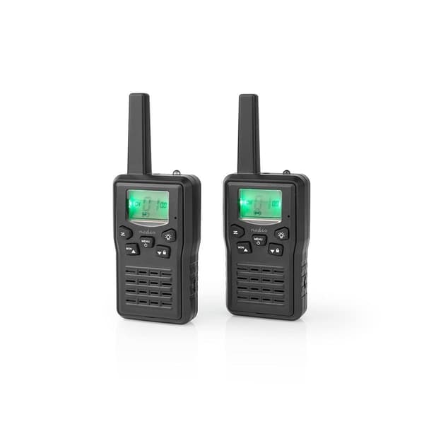 Nedis Walkie-Talkie Set | 2 håndsett | Opp til 10 km | Frekvens kanal: 8 | PTT / VOX | Opp til 6 timer | Ladestasjon inkludert | Hodetelefonutgang | S