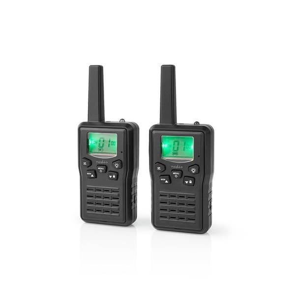 Nedis Walkie-Talkie Set | 2 håndsett | Opp til 10 km | Frekvens kanal: 8 | PTT / VOX | Opp til 6 timer | Ladestasjon inkludert | Hodetelefonutgang | S