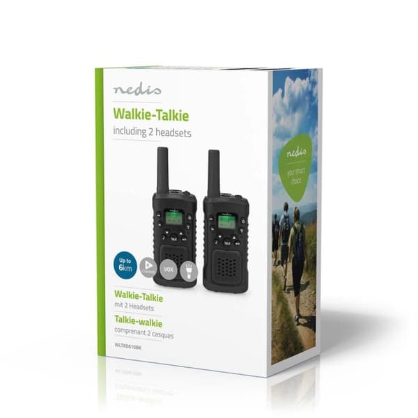 Nedis WLTK0610BK Walkie Talkie Sæt 2 Håndsæt Op til 6 Km Frekvenskanaler: 8 PTT / VOX Op til 3 timer Hovedtelefonudgang 2 Headset Sort