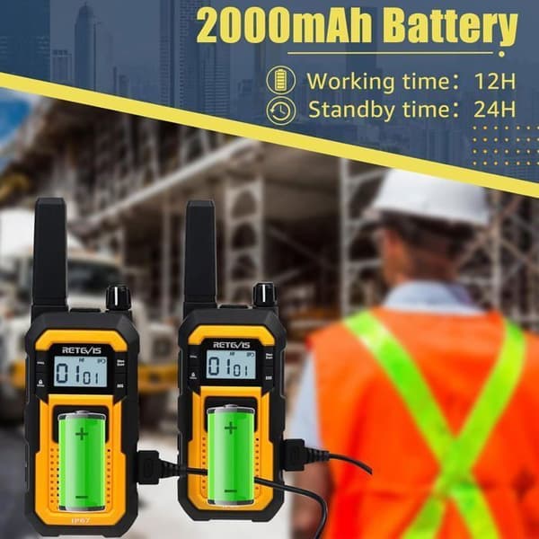 Retevis RB648 Talkie Walkie Vattentät, Robust, IP67 VOX Dubbel PTT, 2000mAh Tvåvägsradio för Byggarbetsplats