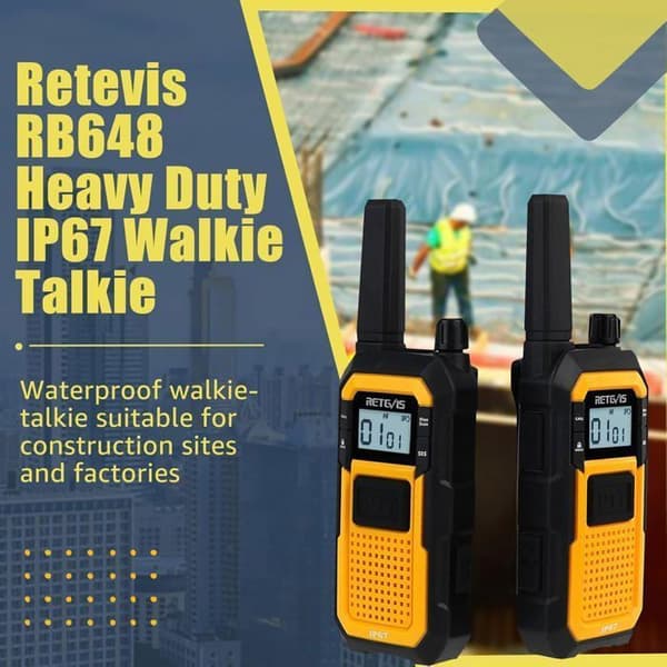 Retevis RB648 Talkie Walkie Vattentät, Robust, IP67 VOX Dubbel PTT, 2000mAh Tvåvägsradio för Byggarbetsplats