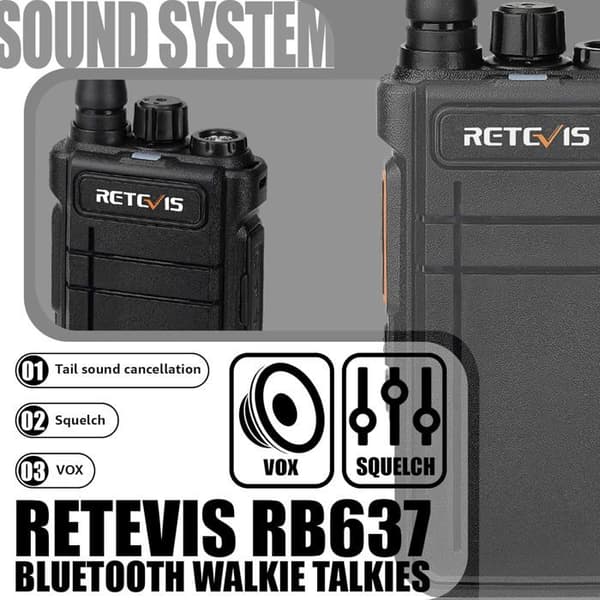 Retevis RB637 Talkie-Walkie med Bluetooth Öronpropp, Tvåvägsradio, 2000mAh USB Återuppladdningsbar, Ficklampa, Handsfree