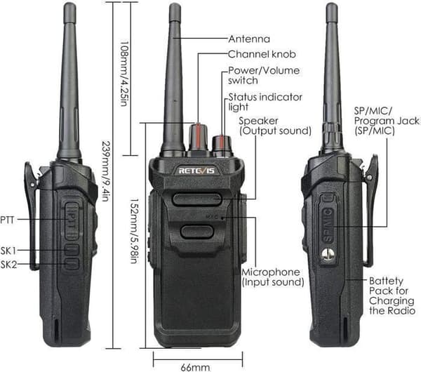 Retevis RT648 Talkie Walkie Professionell, Vattentät IP67, Licensfri PMR446 Uppladdningsbar, Robust Lång Räckvidd Tvåvägsradio