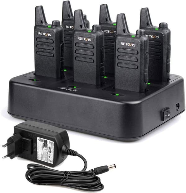 Retevis RT622 Talkie Walkie Professionell med 6-vägs laddare, PMR446 Mini Ultra-lätta, Typ C, VOX, 16 Kanaler, för Skolan (6 St)
