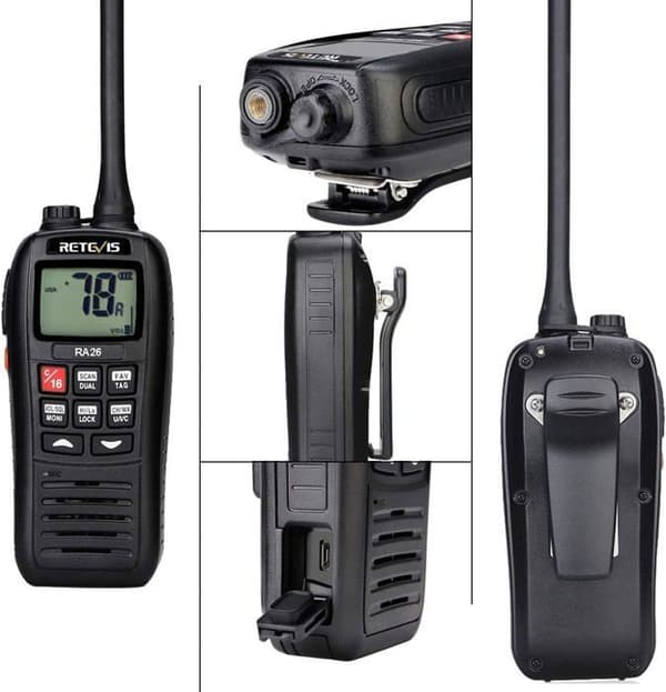 Retevis RA26 VHF Marin Radio, IP67 Vattentålig, 1500mAh, Övervakningsscanning, Dubbel/Tri Vakt, USB Laddning, Både vägbaserad Marin Radio