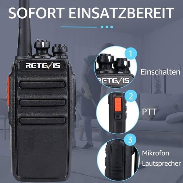 Retevis RT24 Talkie Walkie Uppladdningsbar Professionell PMR446 16 Kanaler CTCSS/DCS, med Hörsnäcka och Laddning, för Vandringar