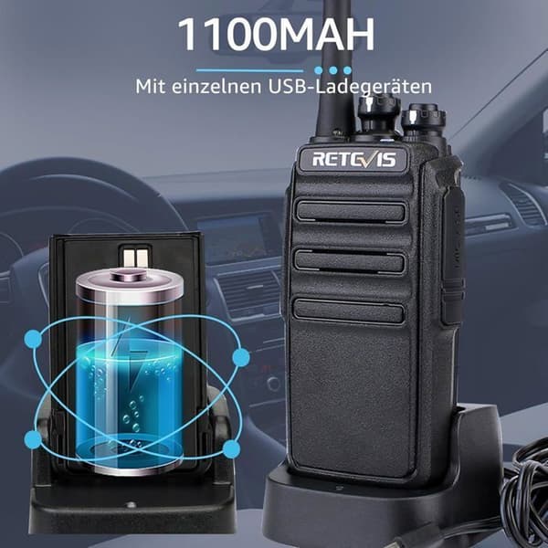 Retevis RT24 Talkie Walkie Uppladdningsbar Professionell PMR446 16 Kanaler CTCSS/DCS, med Hörsnäcka och Laddning, för Vandringar