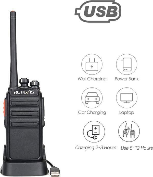 Retevis RT24 Walkie-Talkie Lång Räckvidd, PMR446 utan Licens 16 Kanaler CTCSS/DCS, med Öronpropp för Fabrik, logistik (4 Pcs)
