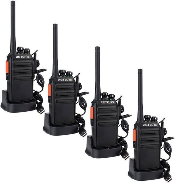 Retevis RT24 Walkie-Talkie Lång Räckvidd, PMR446 utan Licens 16 Kanaler CTCSS/DCS, med Öronpropp för Fabrik, logistik (4 Pcs)