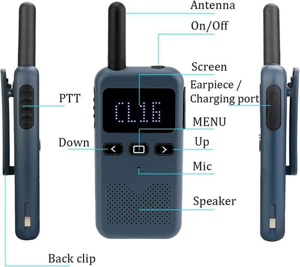 Retevis RB619 Talkie Walkie, PMR446 utan licens, uppladdningsbar, dioddisplay, VOX, professionell talkie walkie för restaurang
