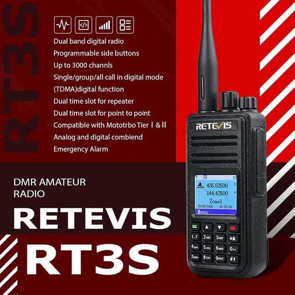 Retevis RT3S DMR Radio Dual Band Digital Walkie Talkie 3000 kanaler Skinka Radio DCDM TDMA VOX TOT Kompatibel med Mototrbo TierⅠ&amp;Ⅱ