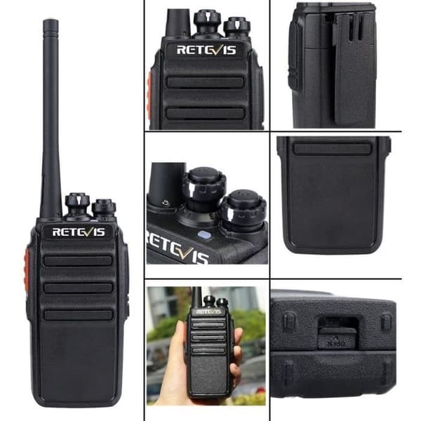 Retevis RT24 Walkie Talkies 16 kanaler CTCSS/DCS Squelch VOX Walkie Talkies Vattentät europeisk laddare högtalare (svart, 2 par)