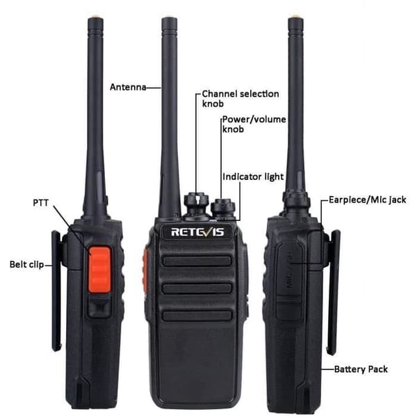 Retevis RT24 Walkie Talkies 16 kanaler CTCSS/DCS Squelch VOX Walkie Talkies Vattentät europeisk laddare högtalare (svart, 2 par)