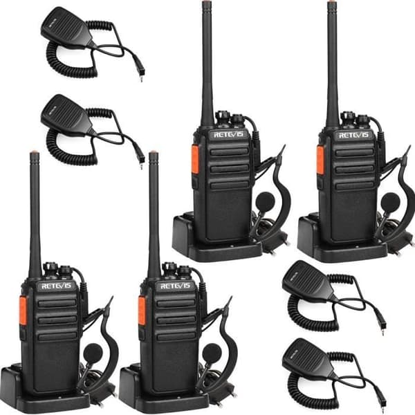 Retevis RT24 Walkie Talkies 16 kanaler CTCSS/DCS Squelch VOX Walkie Talkies Vattentät europeisk laddare högtalare (svart, 2 par)