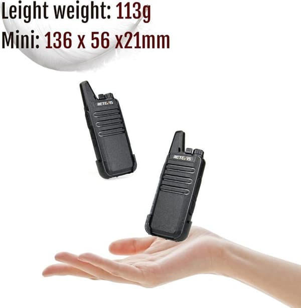 Retevis RT622 Mini PMR446 Talkie Walkie Lång Räckvidd, VOX, 16 CH, CTCSS/DCS, Uppladdningsbar Liten, med Hörlurar för Restaurang, Skola
