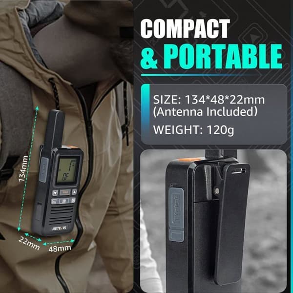 Retevis RB667 Talkie Walkie Mini, PMR446 1600mAh USB-C, LCD-skärm, Gruppanrop VOX med hörlurar för vandring, camping (2 st)