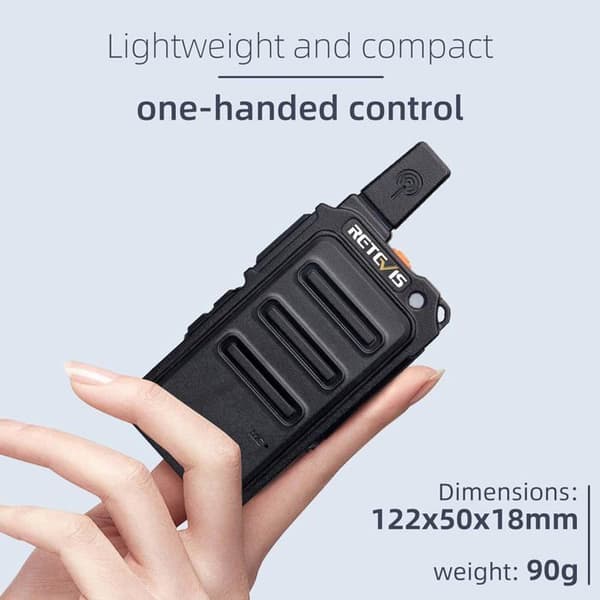 Retevis RT619 Mini Talkie Walkie med Hörlurar, PMR446 1300mAh Uppladdningsbar, Metall Bakclip, VOX, för skolan (10 St)