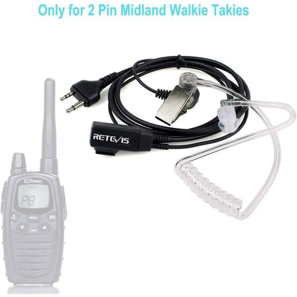 Retevis Talkie Walkie Hörsnäcka 2 Pins Rör Akustisk Hörlur För Midland G6 G7 G12 M24 GXT250 GXT550 GXT650 LXT80 LXT112 Alan39