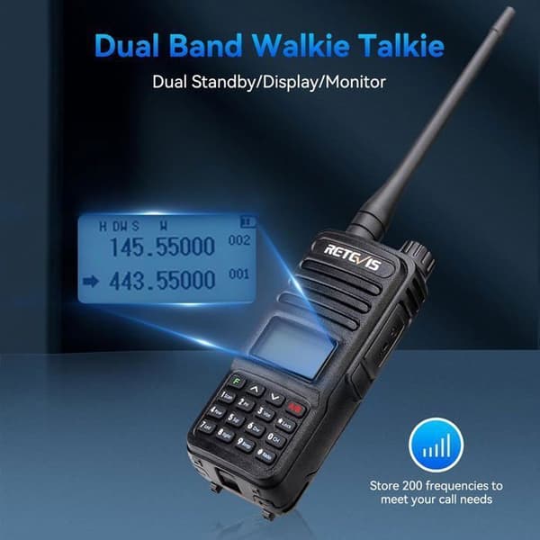 Retevis RT85 Professionell Talkie Walkie Lång Räckvidd, 200 Kanaler Dual-Band, DTMF Tvåvägsradio, 1400mAh för Jakt, Camping