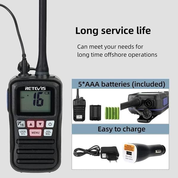 Retevis RM01 Marinradio, IP67 Vattentålig VHF Walkie Talkie, Vibration, Flytande 88 Kanaler, Bärbar, för Kajak Fiskebåt