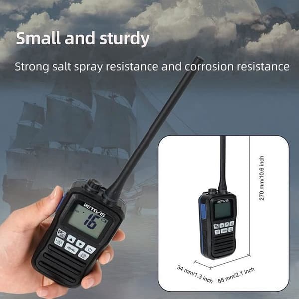 Retevis RM01 Marinradio, IP67 Vattentålig VHF Walkie Talkie, Vibration, Flytande 88 Kanaler, Bärbar, för Kajak Fiskebåt