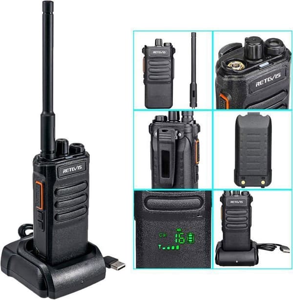 Retevis RT86 Talkie Walkie Professionell, Talkie Walkie Lång Räckvidd med Mikrofon Högtalare, 2600mAh USB-laddning, för Logistik