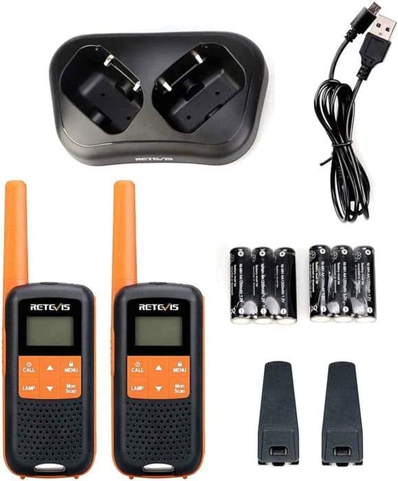 Retevis RT649 Talkie Walkie Lång Räckvidd, Uppladdningsbar PMR446 IP65 Vattentålig, talky walky med USB Bords Laddare för Camping Skidåkning