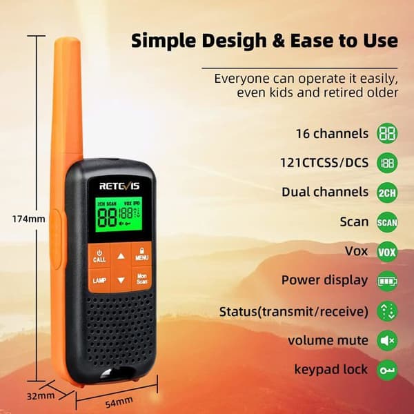 Retevis RT649 Talkie Walkie Lång Räckvidd, Uppladdningsbar PMR446 IP65 Vattentålig, talky walky med USB Bords Laddare för Camping Skidåkning