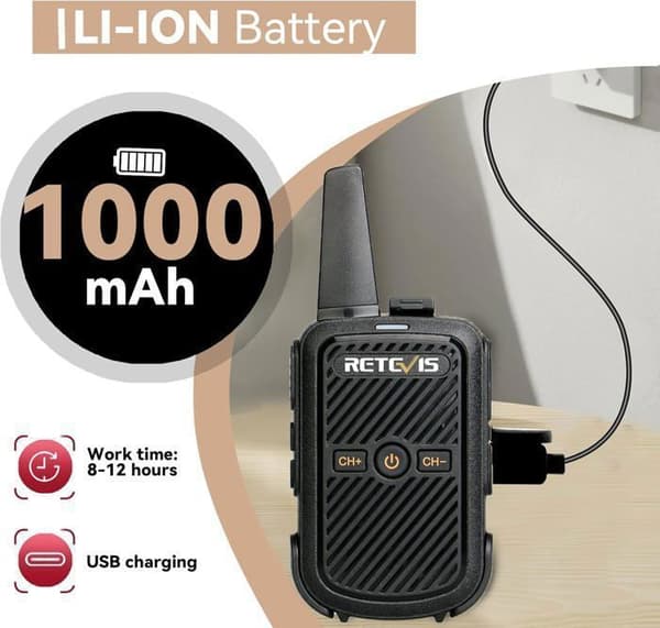 Retevis RT15 Walkie-Talkie Professionell, Klar Ljud, VOX, Mini Tvåvägsradio Lång Räckvidd, Familjegåvor