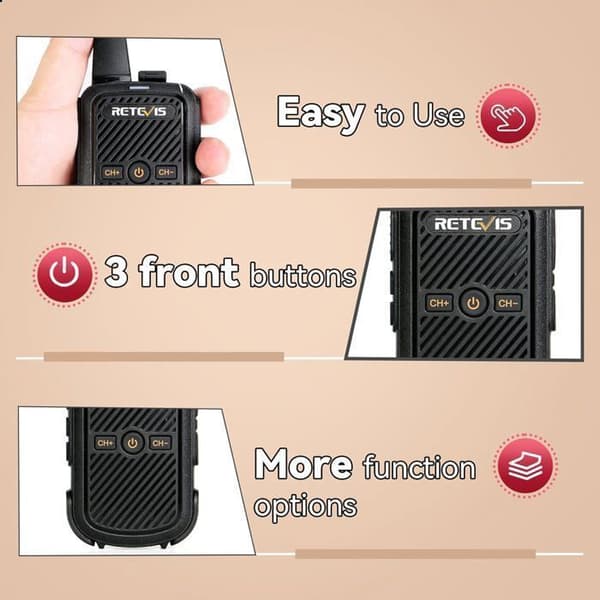 Retevis RT15 Walkie-Talkie Professionell, Klar Ljud, VOX, Mini Tvåvägsradio Lång Räckvidd, Familjegåvor