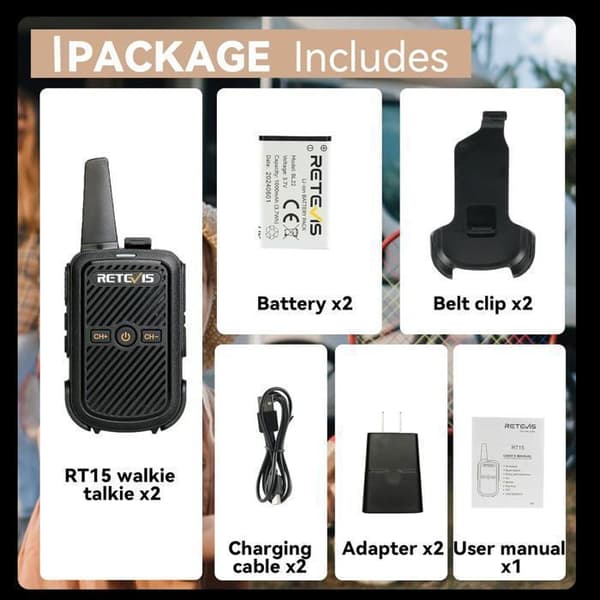 Retevis RT15 Walkie-Talkie Professionell, Klar Ljud, VOX, Mini Tvåvägsradio Lång Räckvidd, Familjegåvor