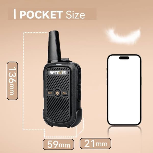 Retevis RT15 Walkie-Talkie Professionell, Klar Ljud, VOX, Mini Tvåvägsradio Lång Räckvidd, Familjegåvor
