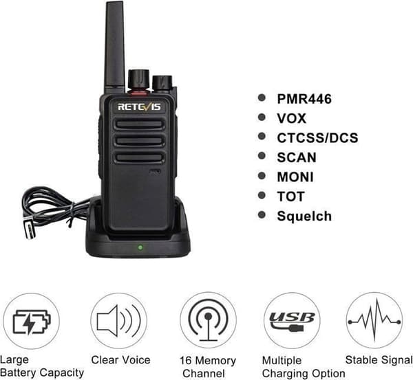 Retevis RT668 Talkie Walkie med Hörlurar, PMR446 utan Licens, VOX Squelch, 16 Kanaler CTCSS/DCS TOT Scan, för Skola Hotell(10Pcs)