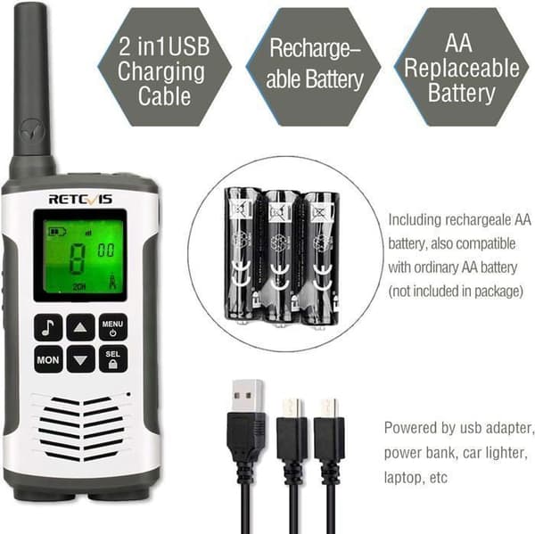 Retevis RT45 Walkie Talkie Lång Räckvidd, Uppladdningsbar USB PMR446 Professionell Walkie-Talkie, 16 Kanaler 121 Koder VOX LED, Camping