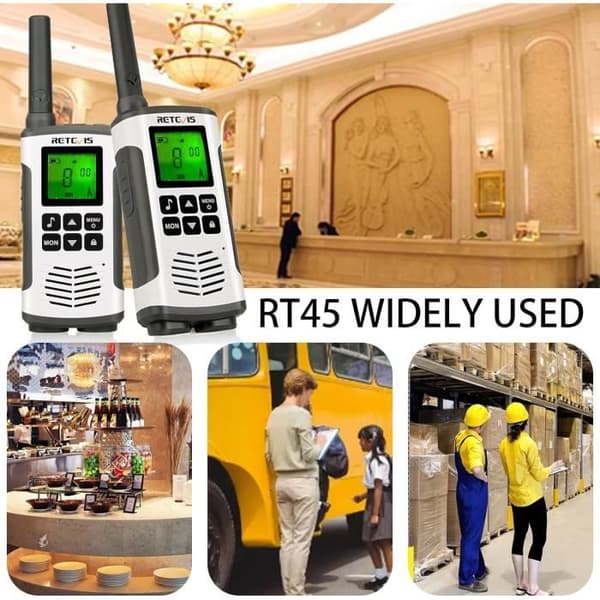 Retevis RT45 Licensfri Walkie Talkie Uppladdningsbar VOX enkel knappsats LCD-övervakning fast antenn (silver, 5 par)
