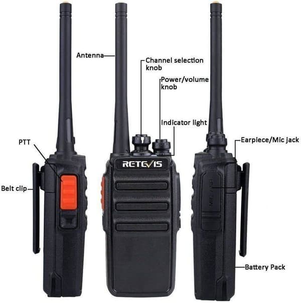 Retevis RT24 Walkie Talkie, Uppladdningsbar, PMR446 utan licens 16 Kanaler CTCSS/DCS, Professionell för Säkerhet, Byggarbetsplatser, Skolan