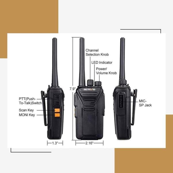 Retevis RT27 Talkie Walkie Uppladdningsbar, Radio PMR446 utan licens, 16 Kanaler CTCSS/DCS VOX, med USB-laddare, för Camping, Vandringar