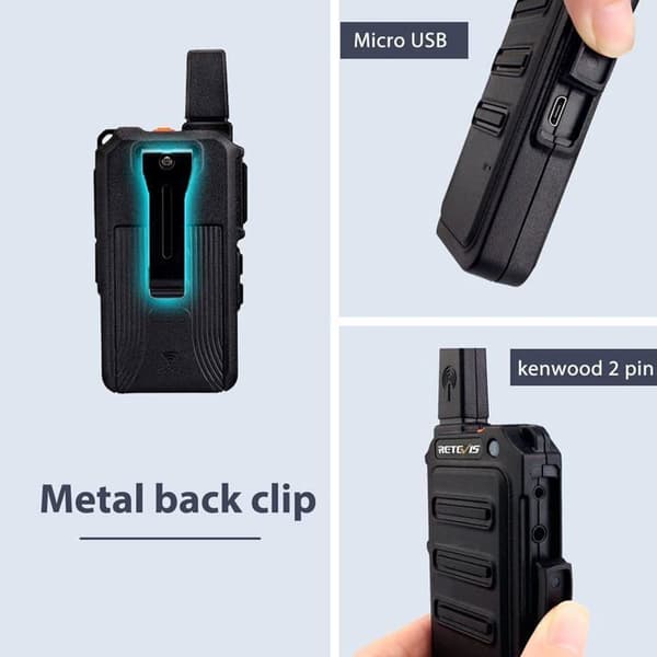 Retevis RT619 Talkie Walkie Mini PMR446 Uppladdningsbar 1300mAh, VOX Squelch, 2 i 1 USB, utan licens Bärbar, för Restaurang (4St)