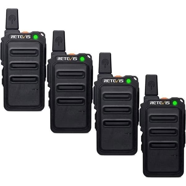 Retevis RT619 Talkie Walkie Mini PMR446 Uppladdningsbar 1300mAh, VOX Squelch, 2 i 1 USB, utan licens Bärbar, för Restaurang (4St)