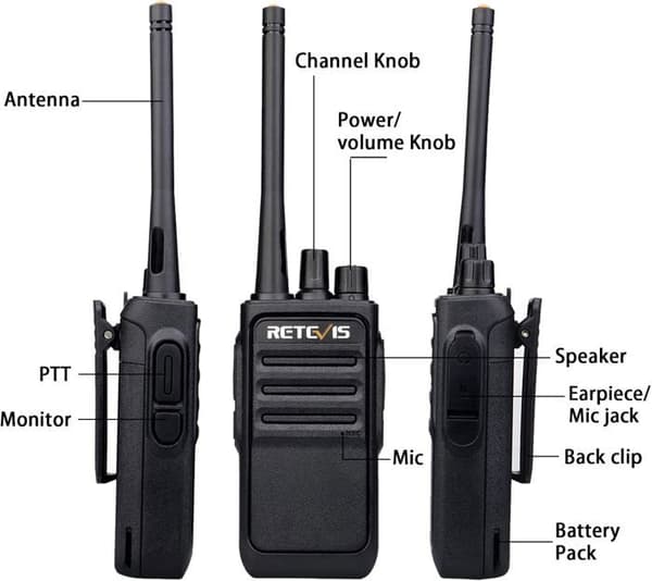 Retevis RT617 Talkie Walkie Lång Räckvidd, PMR446 Uppladdningsbar, VOX, Professionell med Hörsnäcka för Säkerhet, Logistik (10St)